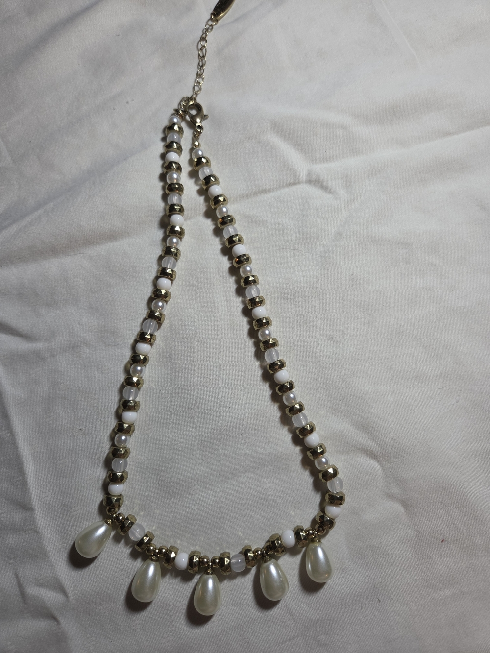 Plunder Pearl Teardrop Necklace with Gold Bead Accents